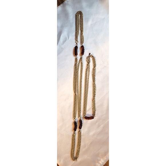 Vtg Sarah Coventry Fashion Melody 1975 Root Beer Lucite Necklace 2 Pc Lot - Picture 2 of 4